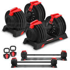 Revolock V2 48kg Adjustable Dumbbell + Barbell + Kettlebell All-in-One Set (24kg Pair)