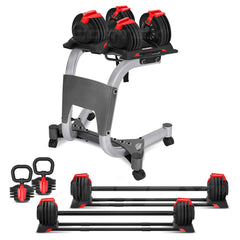 Revolock V2 48kg Adjustable Dumbbell + Barbell + Kettlebell All-in-One Set with Stand (24kg Pair)