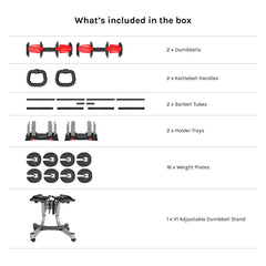 Revolock V2 48kg Adjustable Dumbbell + Barbell + Kettlebell All-in-One Set with Stand (24kg Pair)