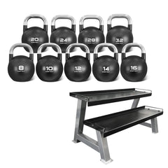 8kg to 32kg Commercial Steel Kettlebell V2 Package with Kettlebell Stand