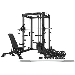 SM-20 6-in-1 Power Rack with Smith & Cable Machine + BN-9 Bench + 100kg Olympic Tri-Grip Weight Plate & Barbell Package