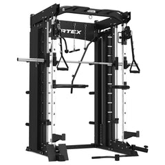 SM-26 6-IN-1 POWER RACK WITH DUAL STACK SMITH & CABLE MACHINE + BN-9 BENCH + 100KG OLYMPIC TRI-GRIP WEIGHT PLATE & BARBELL PACKAGE