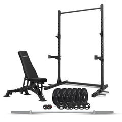 SR3 Squat Rack with 100kg Olympic Bumper Weight + BN-9 Bench + Barbell Package