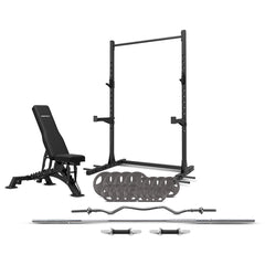 SR3 Squat Rack with 90kg Tri-Grip Weights + BN-9 Bench + Multi-Bar Package