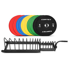 150KG Competition Bumper Plates Set with 16 Plate Toaster Rack