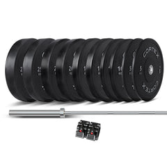 Pro 170kg Black Series Bumper Plate V2 Package with SPARTAN205 Barbell